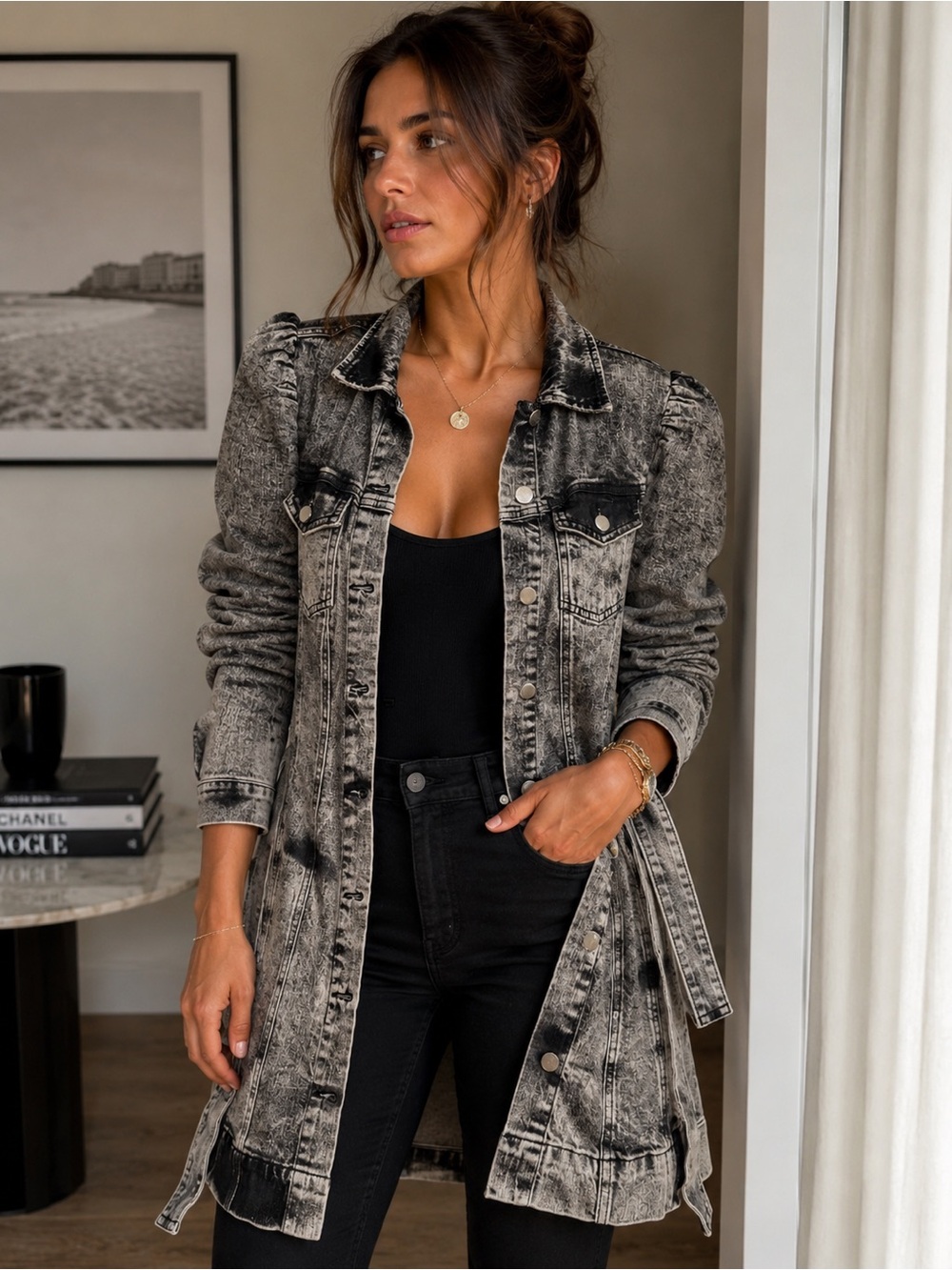 Retrofete Washed Black Long Denim Jacket